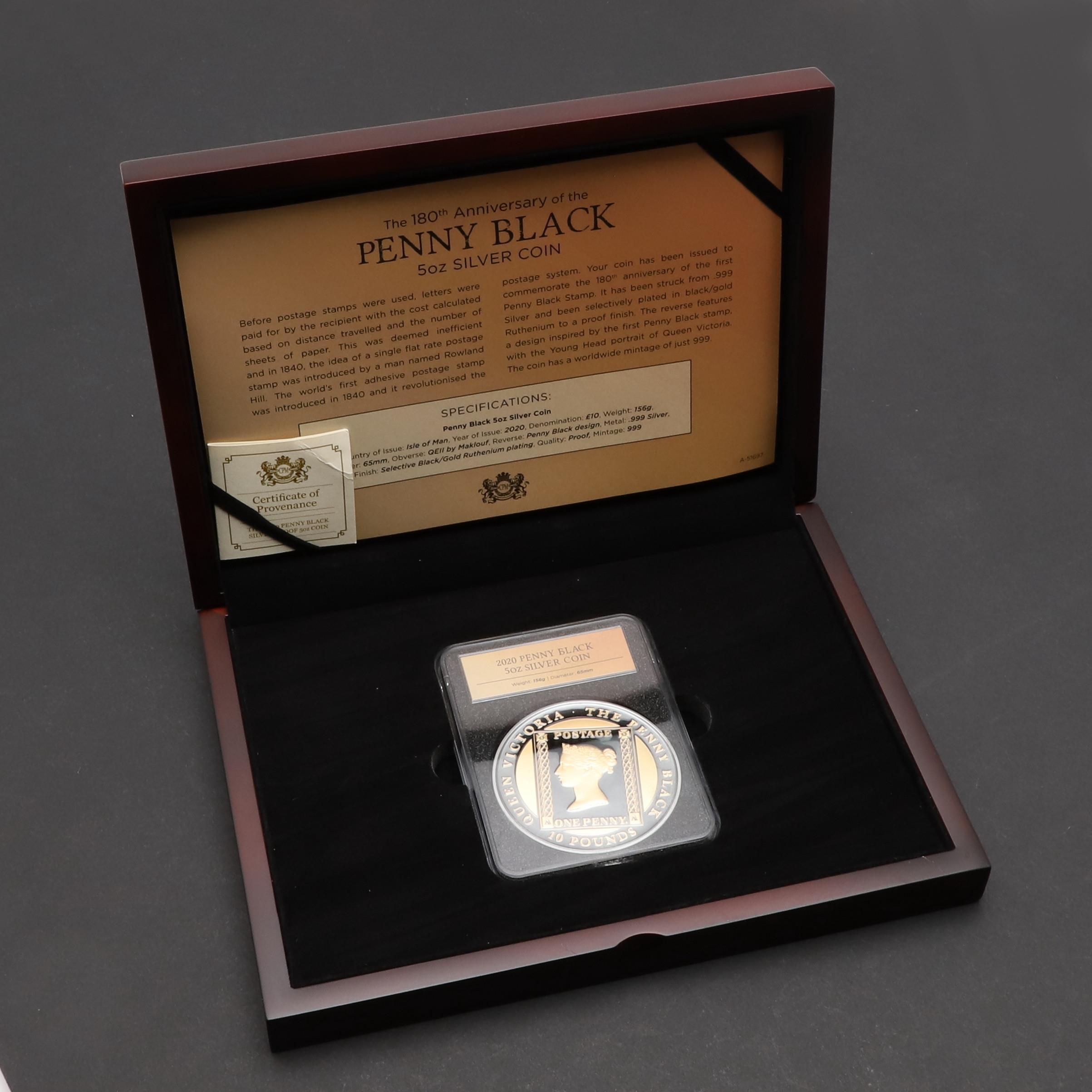 AN ELIZABETH II ISLE OF MAN TEN POUND PENNY BLACK SILVER COIN. 2020.