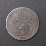 A BRAZILIAN COPPER 80 REIS COIN, 1830.