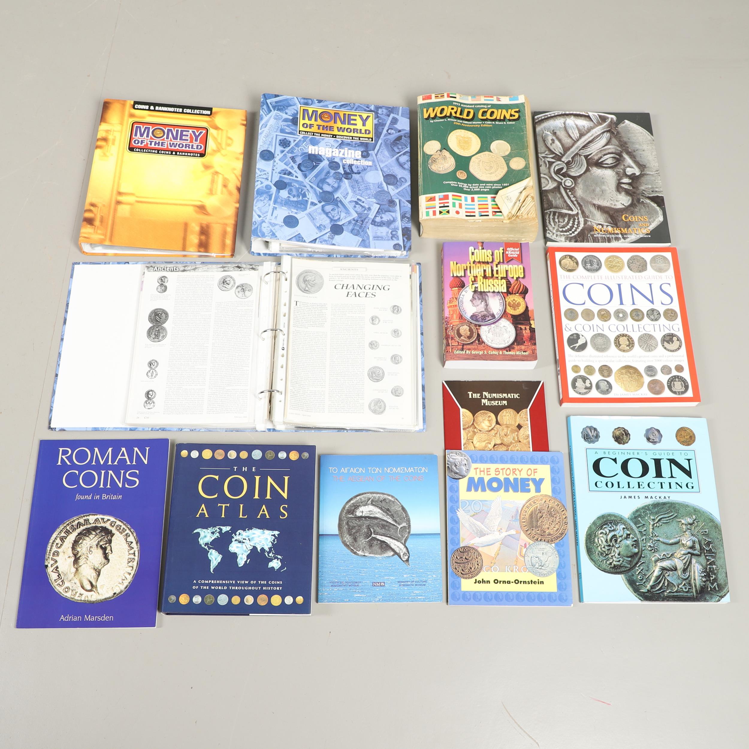 A COLLECTION OF NUMISMATIC BOOKS AND OTHER SIMILAR MATERIAL.