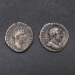 ROMAN IMPERIAL COINAGE: A SILVER DENARIUS OF HADRIAN 96-138 A.D. AND ANOTHER OF ANTONINUS 138-161 A.