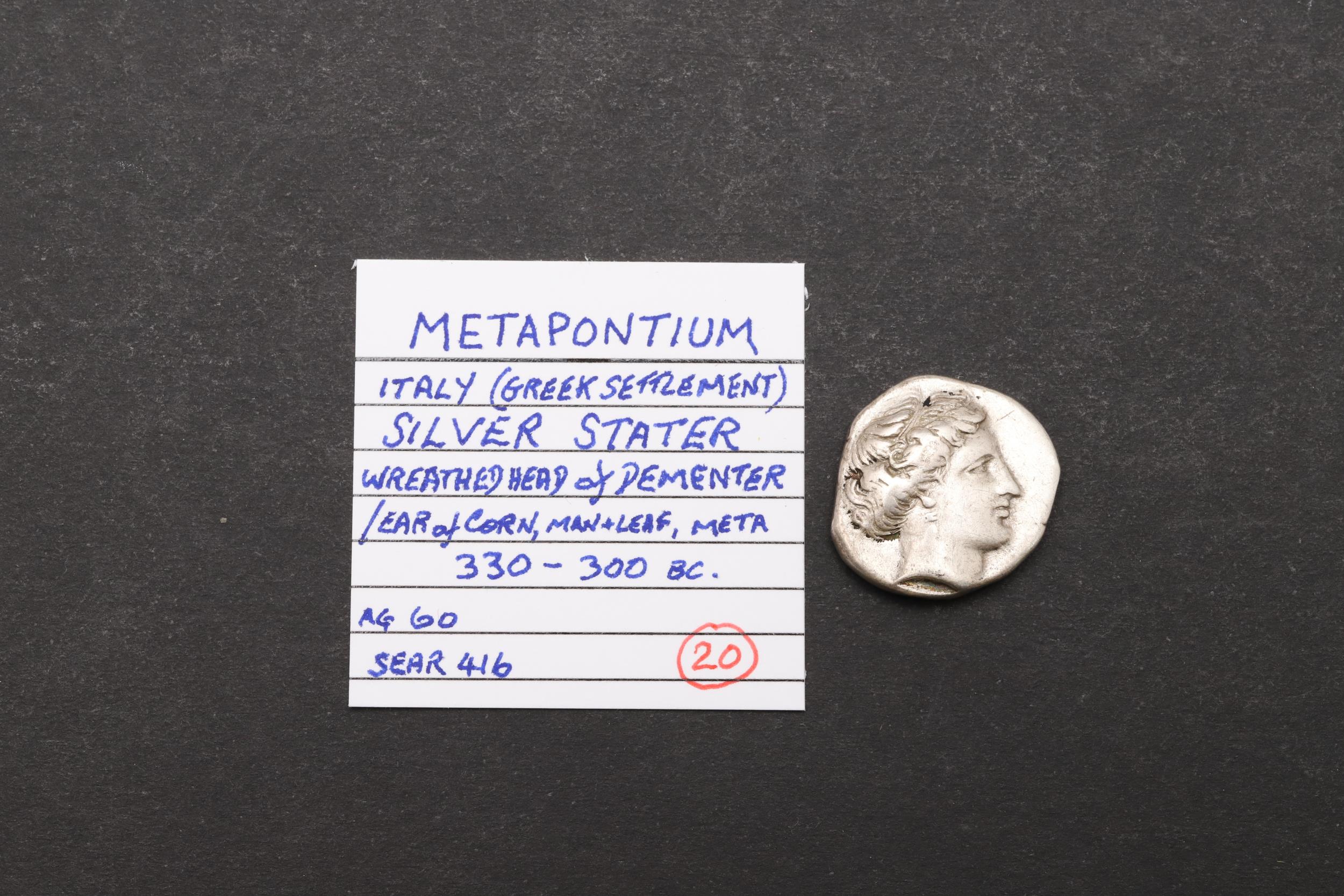 GREEK COINS: METAPONTION, SILVER STATER, 330 - 300 BC. - Image 3 of 4