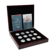 A CASED PRESENTATION SET OF SOLOMON ISLANDS SILVER PROOF LEGENDARY FIGHTING SHIP COINS.