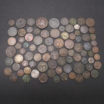 A MIXED COLLECTION OF MOSTLY 18TH CENTURY COPPER AND OTHER COINS.