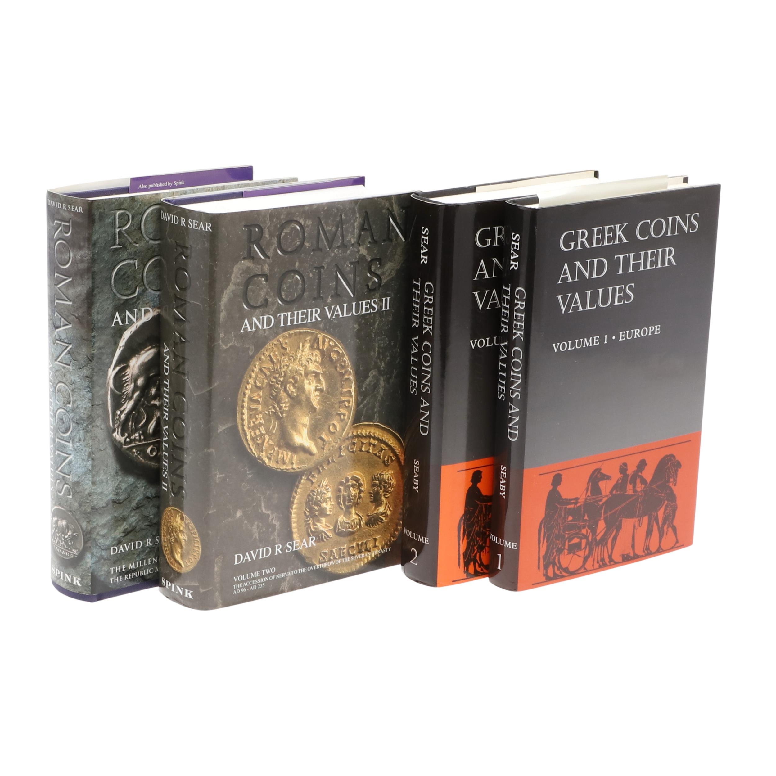 DAVID R. SEAR GREEK COINS AND THEIR VALUES AND ROMAN COINS AND THEIR VALUES. 4 VOLUMES.