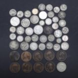 A COLLECTION OF WORLD SILVER AND OTHER COINS TO INCLUDE FRENCH COINS.