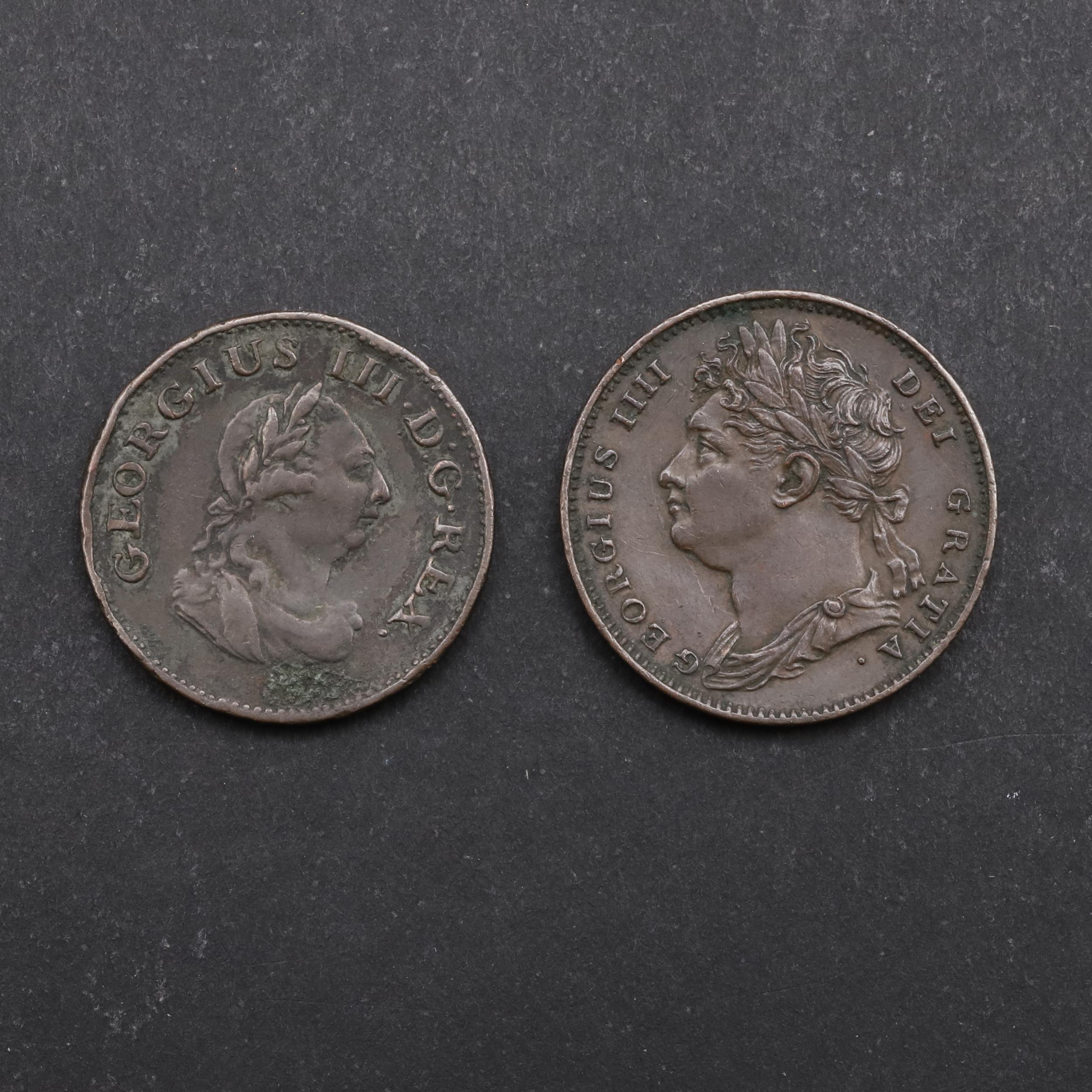 GEORGE III AND GEORGE IV FARTHINGS, 1806 AND 1822.