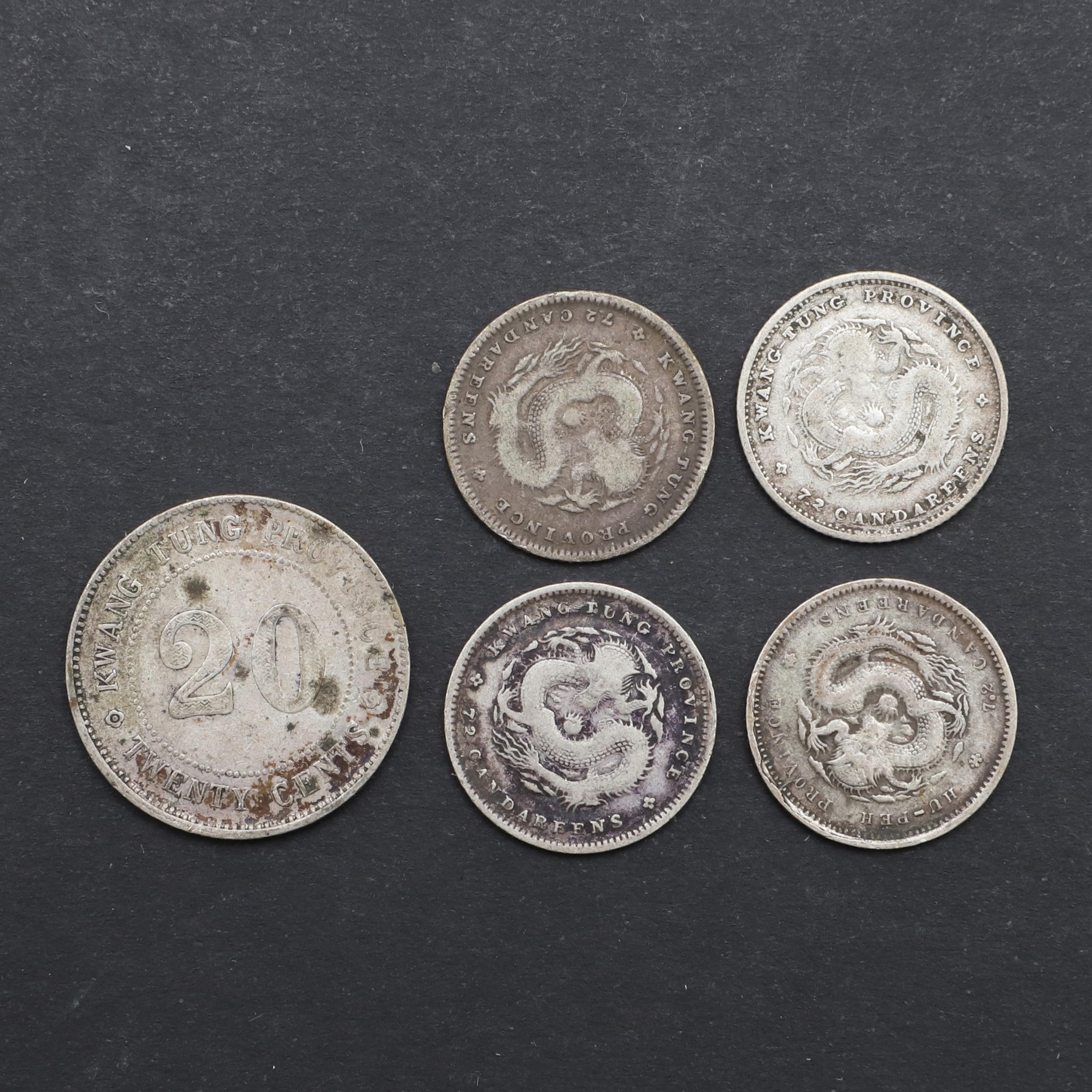 A COLLECTION OF FIVE 19TH CENTURY CHINESE SILVER COINS. - Image 2 of 2