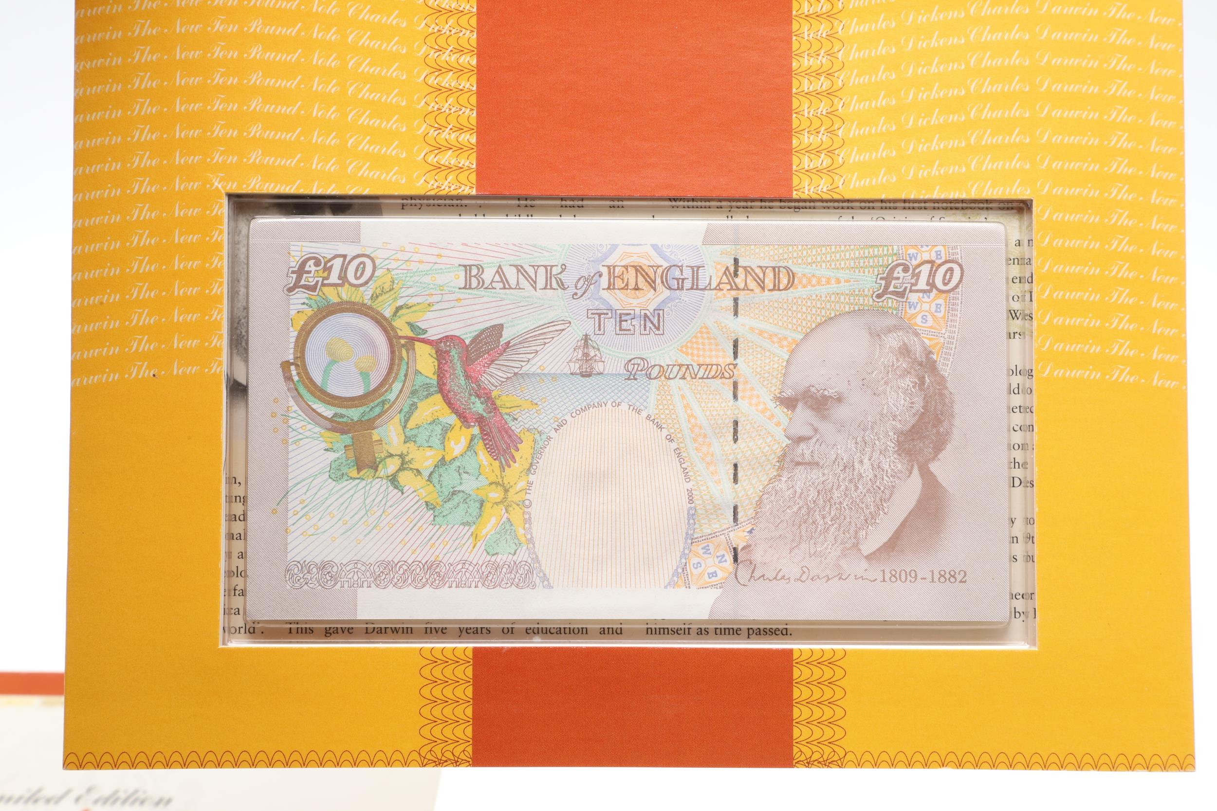 A BANK OF ENGLAND PRESENTATION SET OF 'LAST DICKENS' AND 'FIRST DARWIN' TEN POUND BANKNOTES. - Image 3 of 7