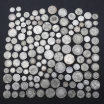 A COLLECTION OF VICTORIAN AND LATER SILVER AND PART SILVER COINAGE.