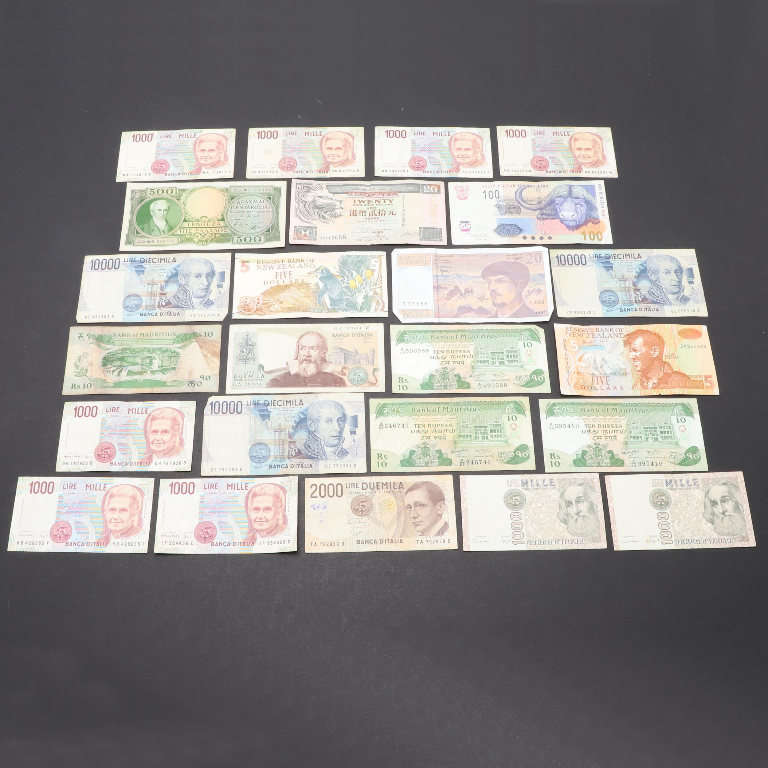 A COLLECTION OF TWENTY FOUR VARIOUS WORLD BANKNOTES.