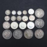 A COLLECTION OF AMERICAN DOLLARS, 1889 AND LATER, WITH OTHER SMALLER DENOMINATIONS.