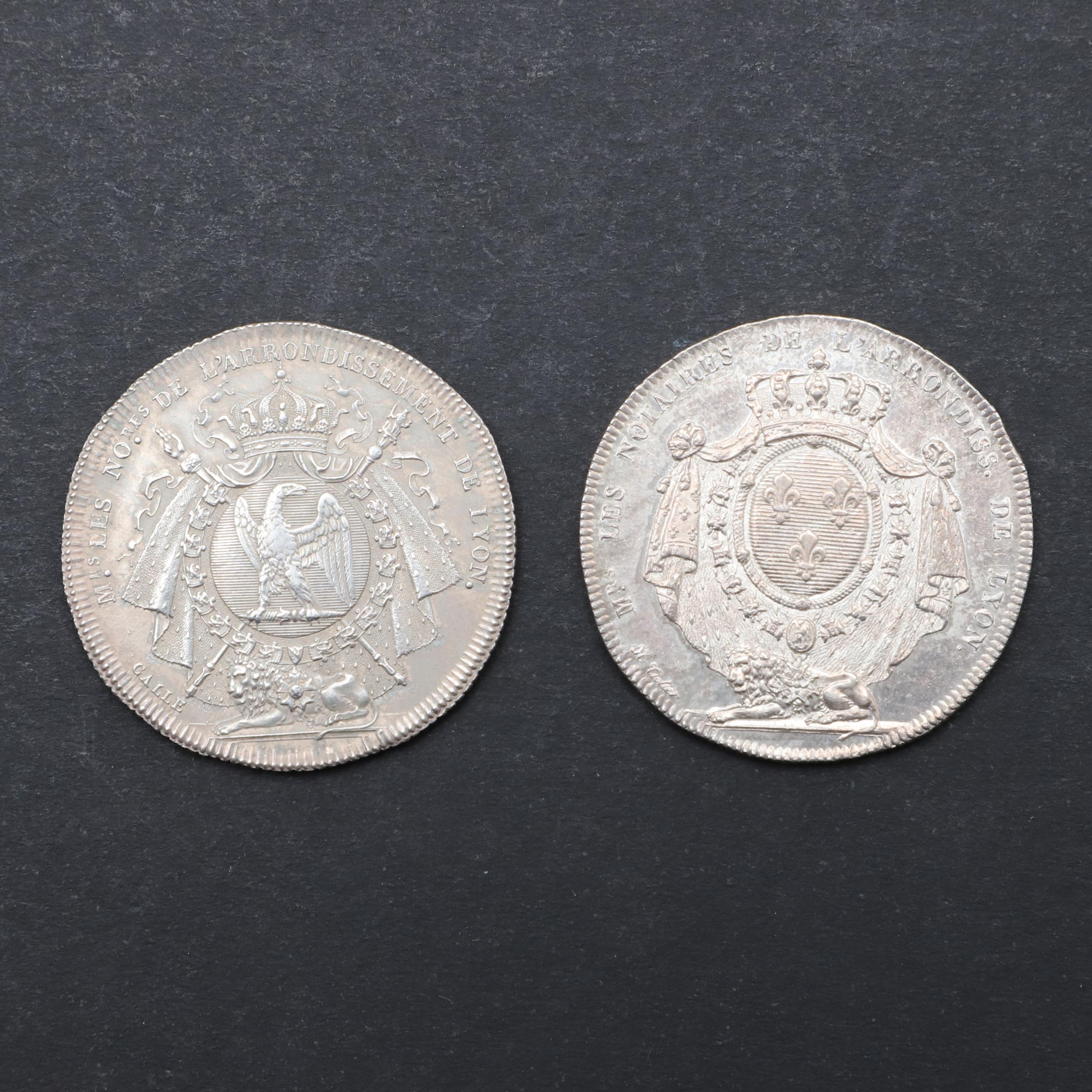 TWO EARLY 19TH CENTURY FRENCH NOTARY TOKENS FROM LYON.