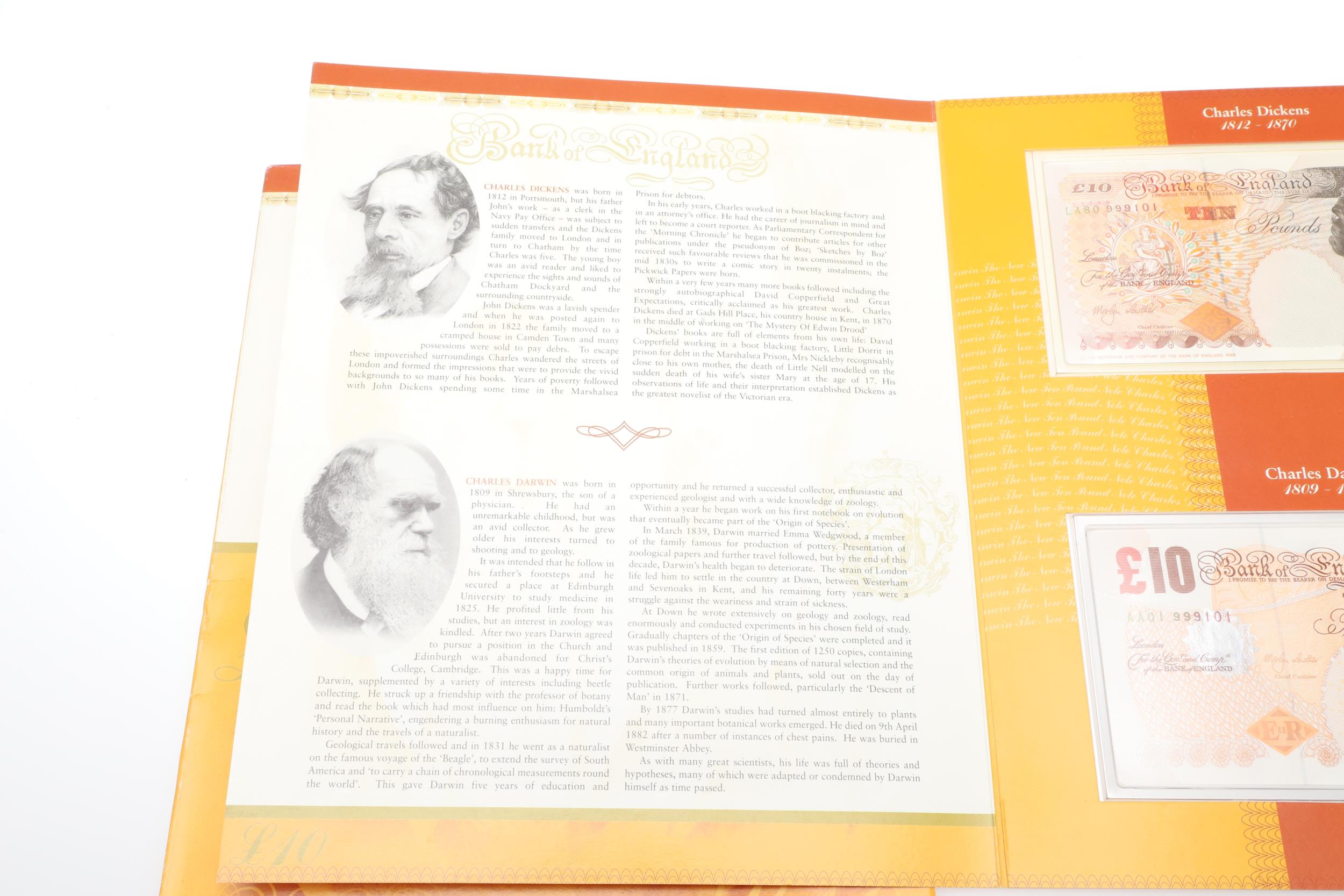 A BANK OF ENGLAND PRESENTATION SET OF 'LAST DICKENS' AND 'FIRST DARWIN' TEN POUND BANKNOTES. - Bild 6 aus 7