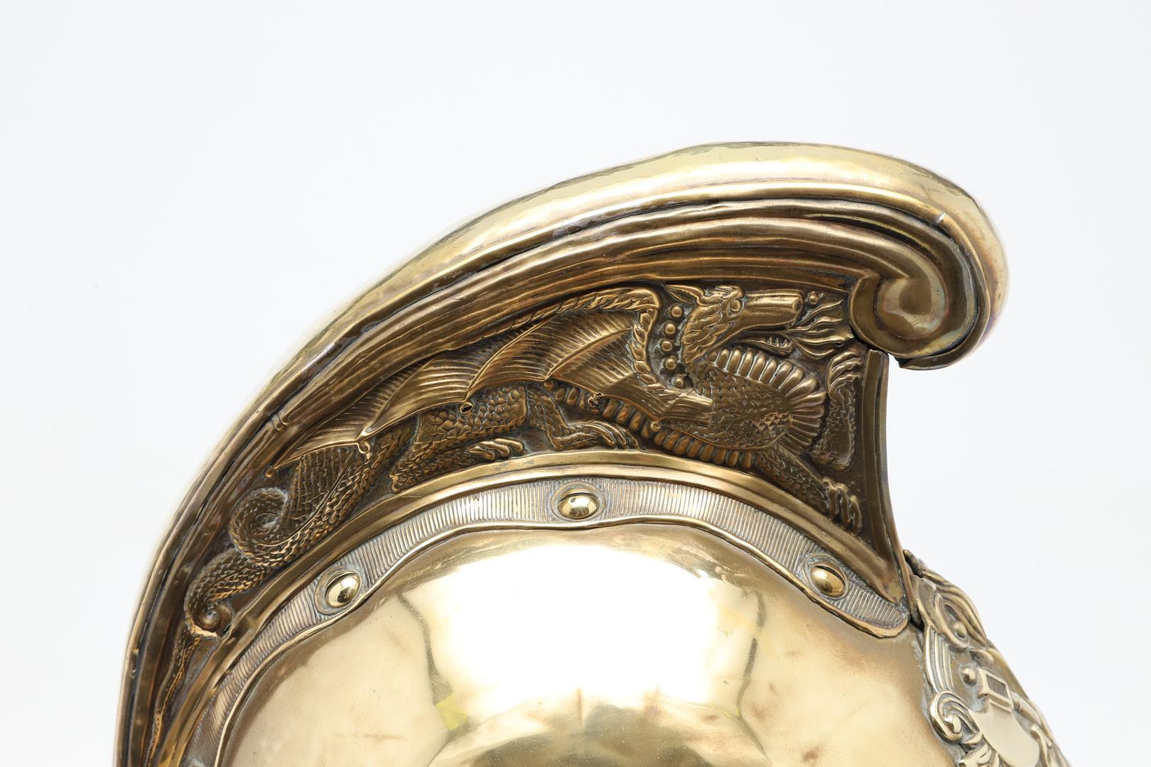 A LATE 19TH OR EARLY 20TH CENTURY BRASS MERRYWEATHER FIRE BRIGADE HELMET. - Image 6 of 13