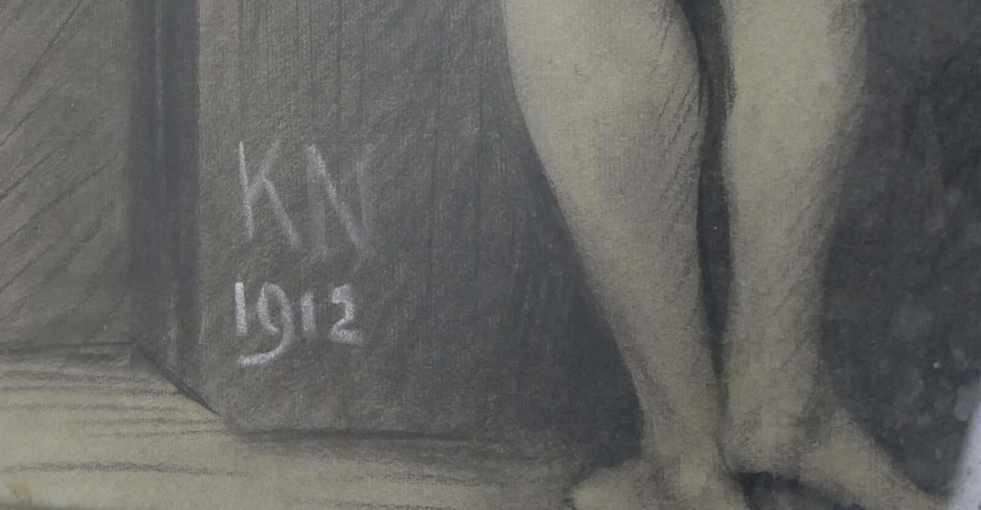 Bleistift / Kohlezeichnung, KN 1912 "rückenansicht Frau", hinter Glas gerahmt. Gesamtmaße: Höhe - Image 2 of 2