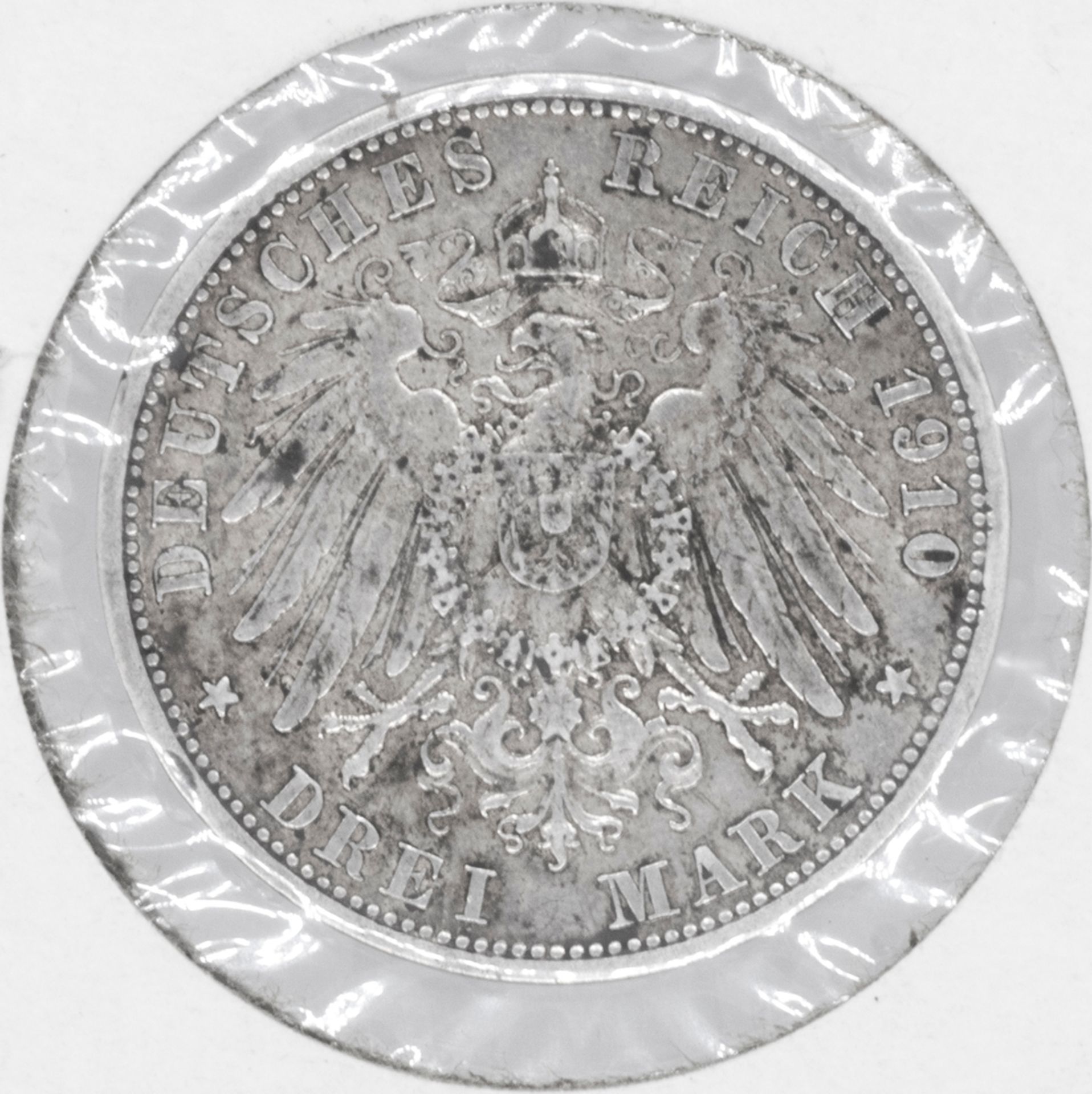 Deutsches Kaiserreich 1910 A, 3 Mark - Silbermünze "Wilhelm II." Erhaltung: ss. - Bild 2 aus 2