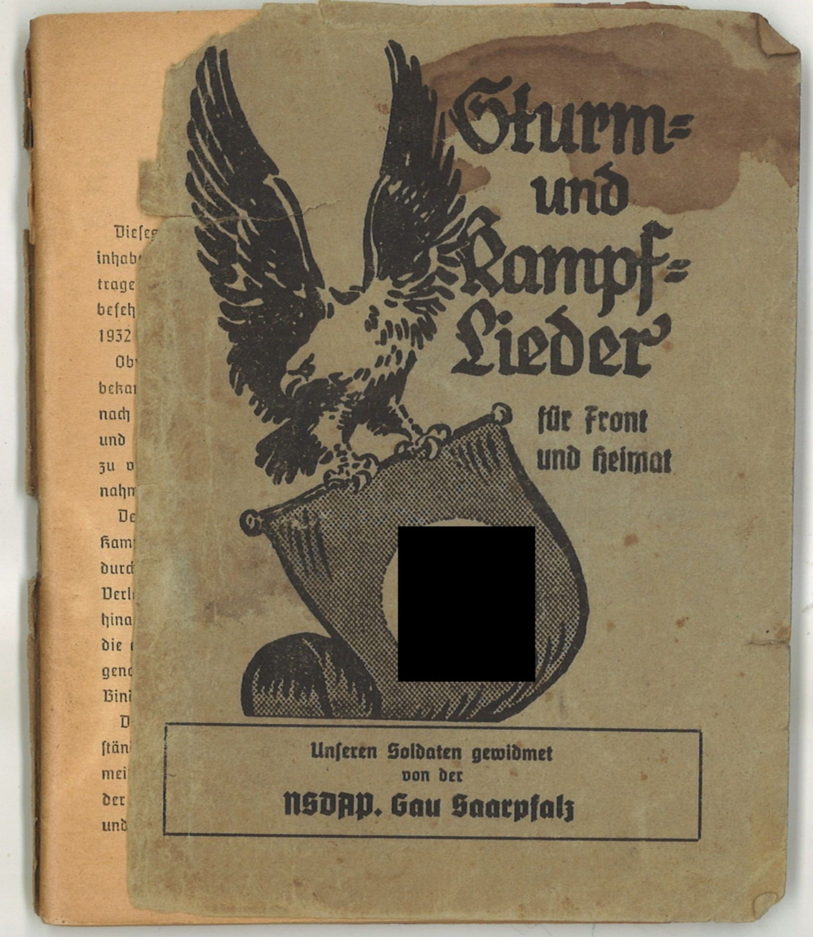 Sturm und Kampf Lieder für Front und Heimat. Unseren Soldaten gewidmet von der NSDAP. Gau Saarpfalz.