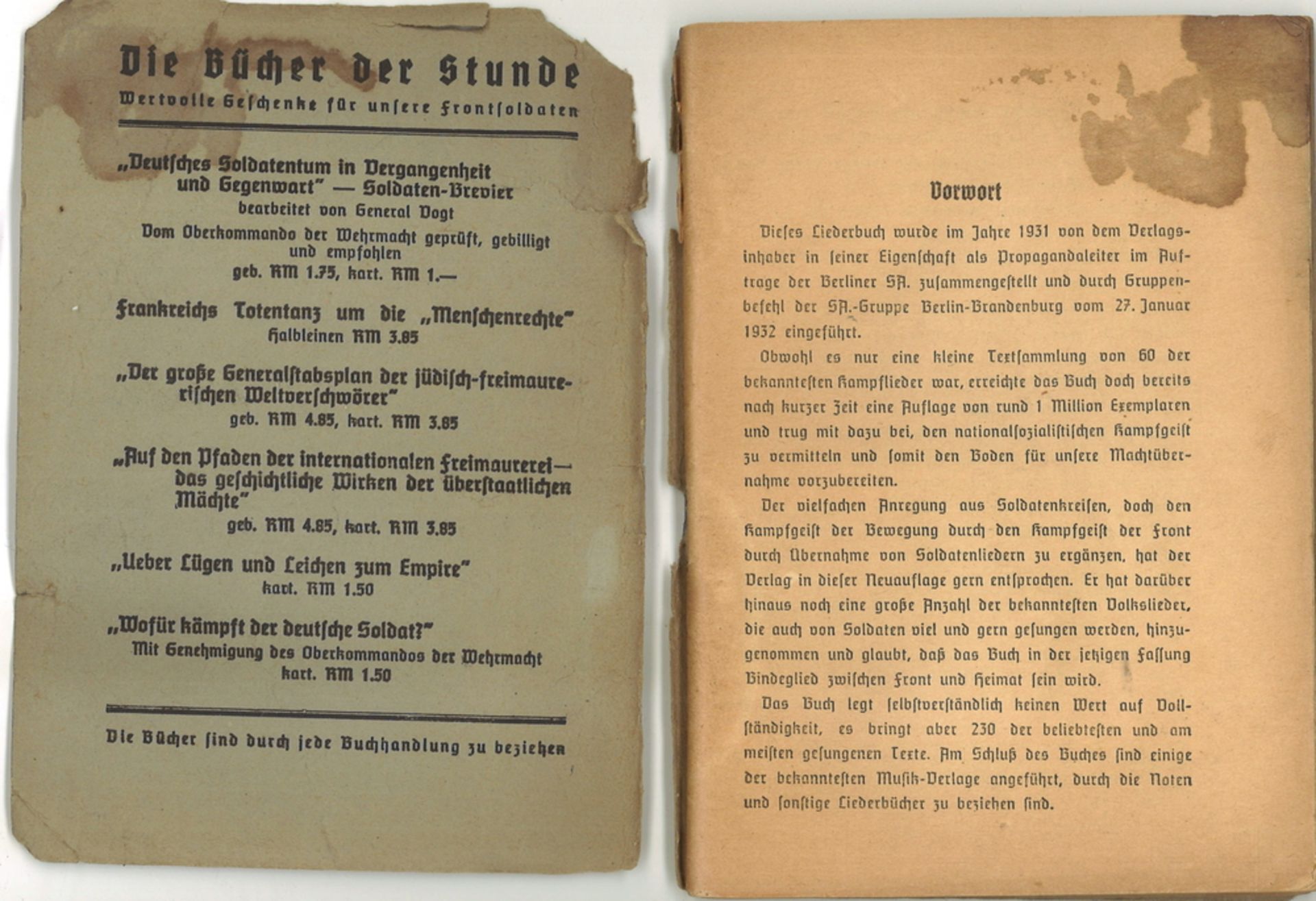 Sturm und Kampf Lieder für Front und Heimat. Unseren Soldaten gewidmet von der NSDAP. Gau Saarpfalz. - Image 2 of 2