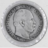 Deutsches Kaiserreich Preußen 1876 C, 2.- Mark - Silbermünze "Wilhelm I." . Erhaltung: ss.