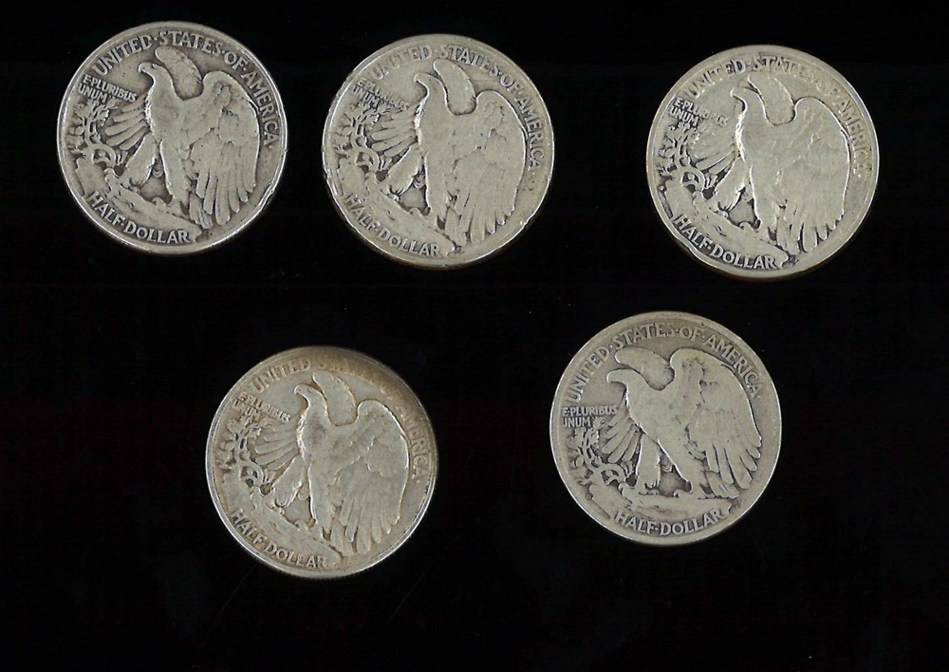 Lot von 1/2 Silberdollar, 900er Silber, 1941-1945. Insgesamt 5 Stück. - Bild 2 aus 2