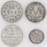 Lot Silbermünzen, bestehend aus: Schweden 1883 50 Öre, USA 1895 5 Cents, Kanada 1896 5 Cents und