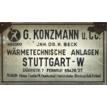 Werbeschild "G. Konzmann u. Co. Heizko JNH. Dr. H. Beck Wärmetechnische Anlagen Stuttgart - W"