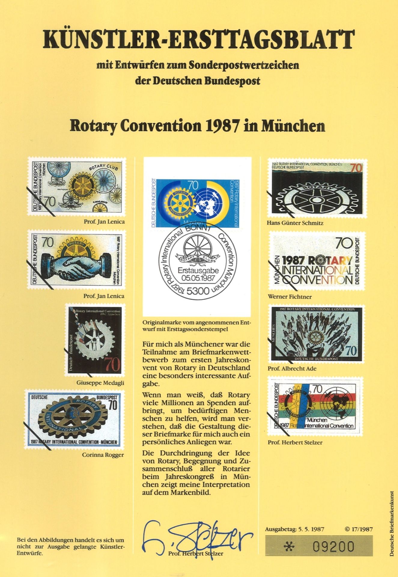 Künstler-Ersttagsblätter, insgesamt 27 Stück, mit Entwürfen zum Sonderpostwertzeichen der - Image 3 of 3