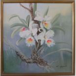 Suksamrit. Ölgemälde auf Leinwand "Orchideen" rechts unten Signatur. Maße: Höhe ca. 50 cm, Breite