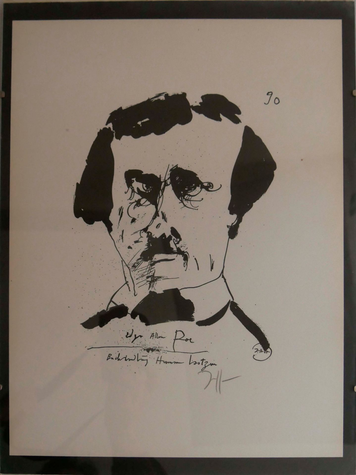 Horst JANSSEN (1929-1995). Lithographie "Edgar Allan Poe" hinter Glas gerahmt. Handsigniert.