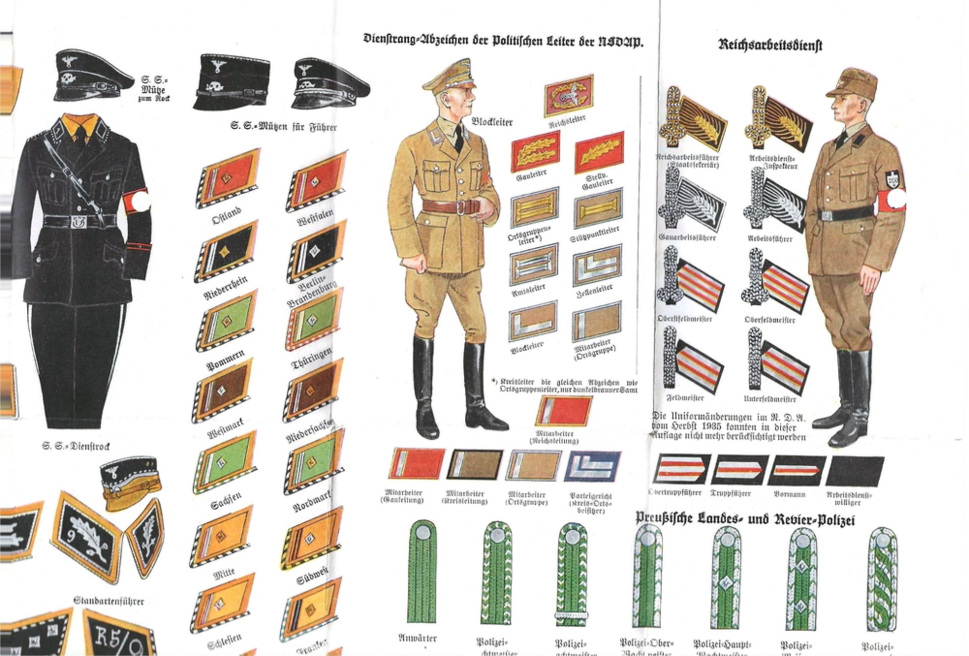 Plakat mit der Abbildung von Uniformen der S.U., S.S., N.S.k.k., sowie doe Dienstrang-Abzeichen - Image 2 of 2