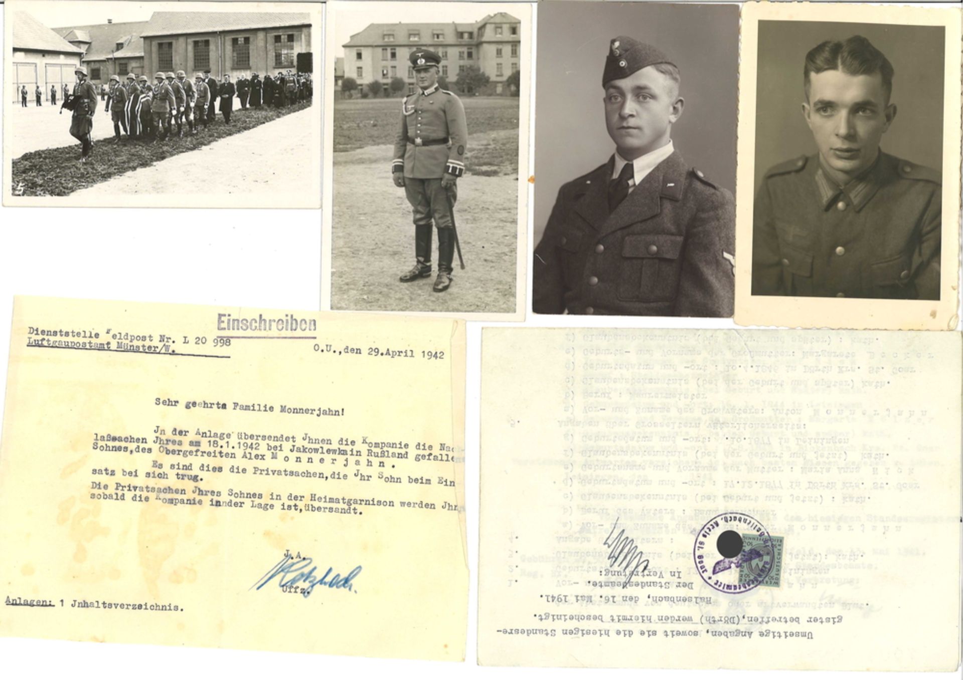 Alex Monnerjahn,Träger des Fallschirmabzeichen der Luftwaffe, 3. Reich, Dokumentennachlass, dabei - Image 3 of 3