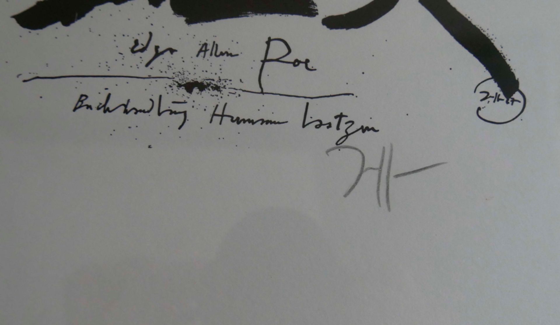 Horst JANSSEN (1929-1995). Lithographie "Edgar Allan Poe" hinter Glas gerahmt. Handsigniert. - Image 2 of 2