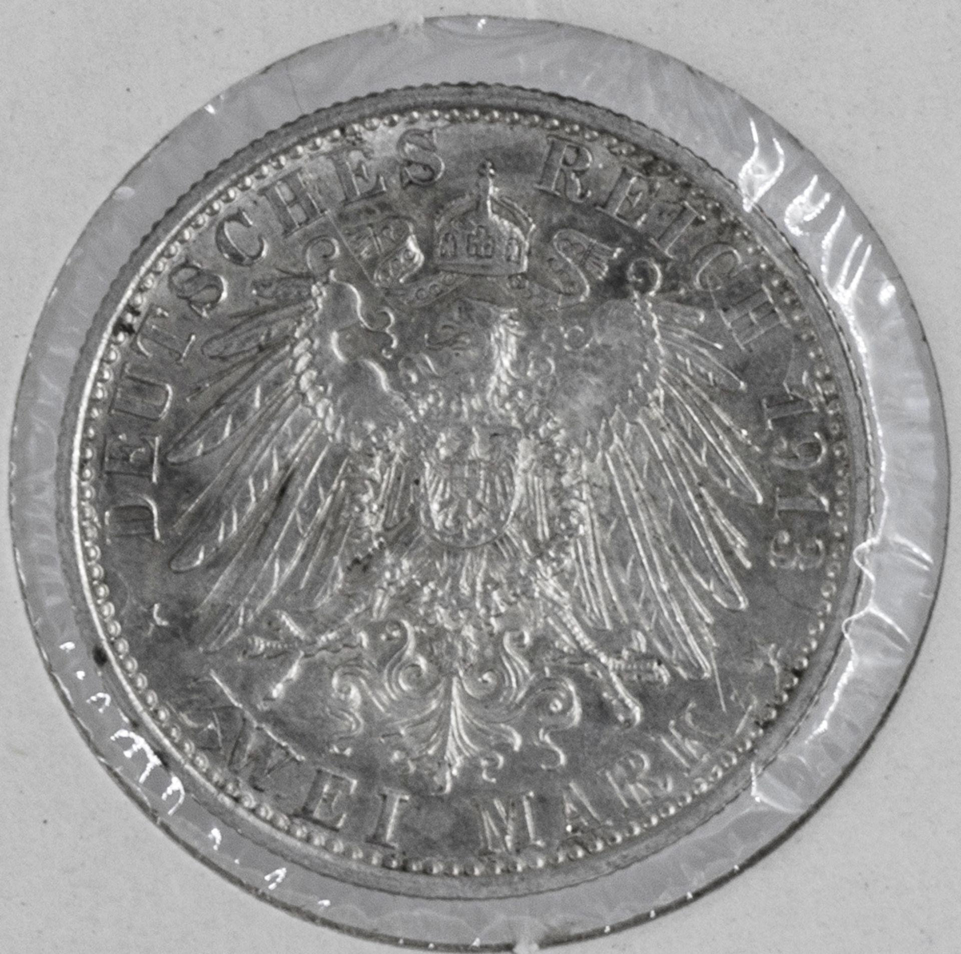 Deutsches Kaiserreich Preußen 1913 A, 2.- Mark - Silbermünze "Wilhelm II. in Uniform". Erhaltung: - Bild 2 aus 2