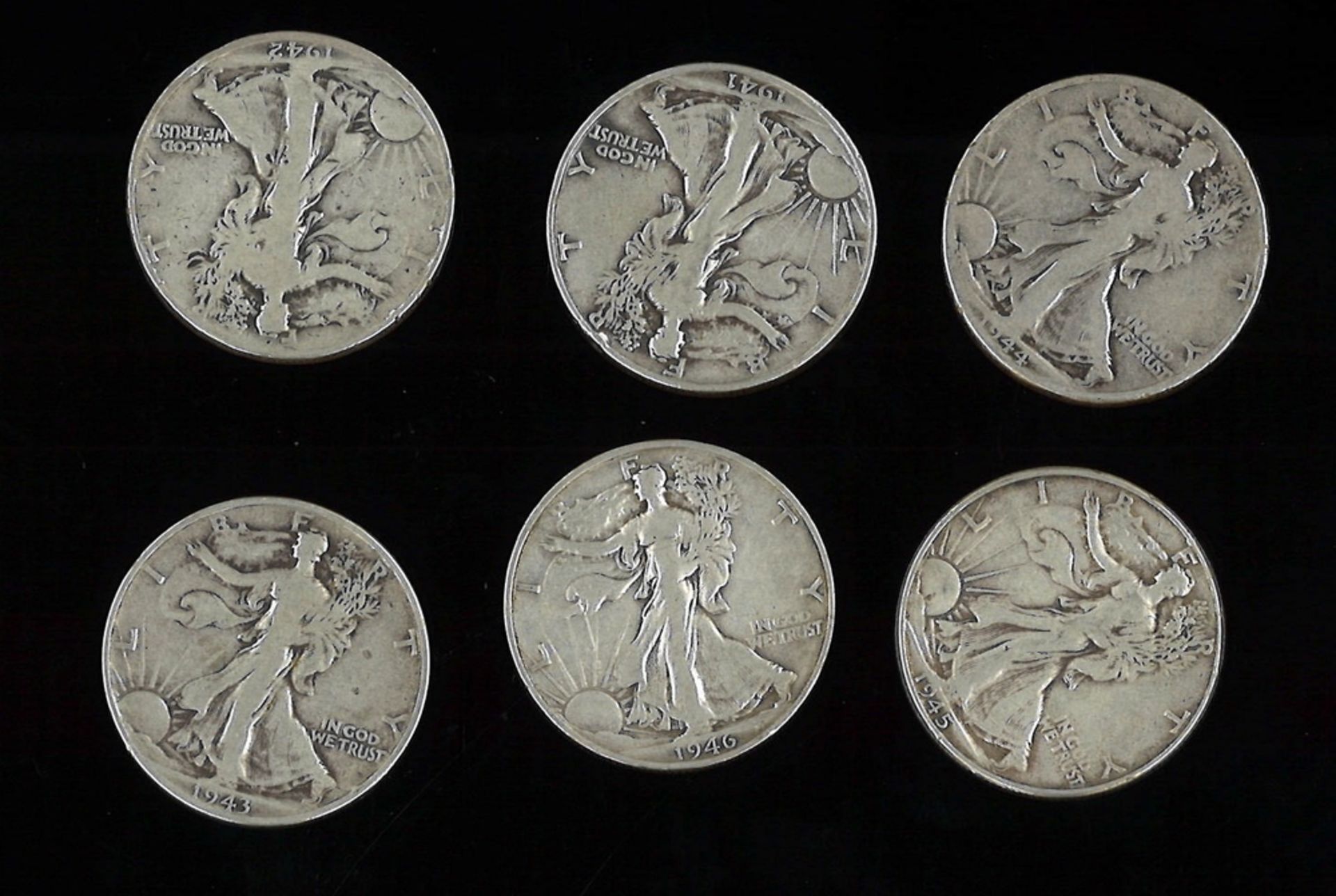 Lot von 1/2 Silberdollar, 900er Silber, 1941-1946. Insgesamt 6 Stück. - Image 2 of 2