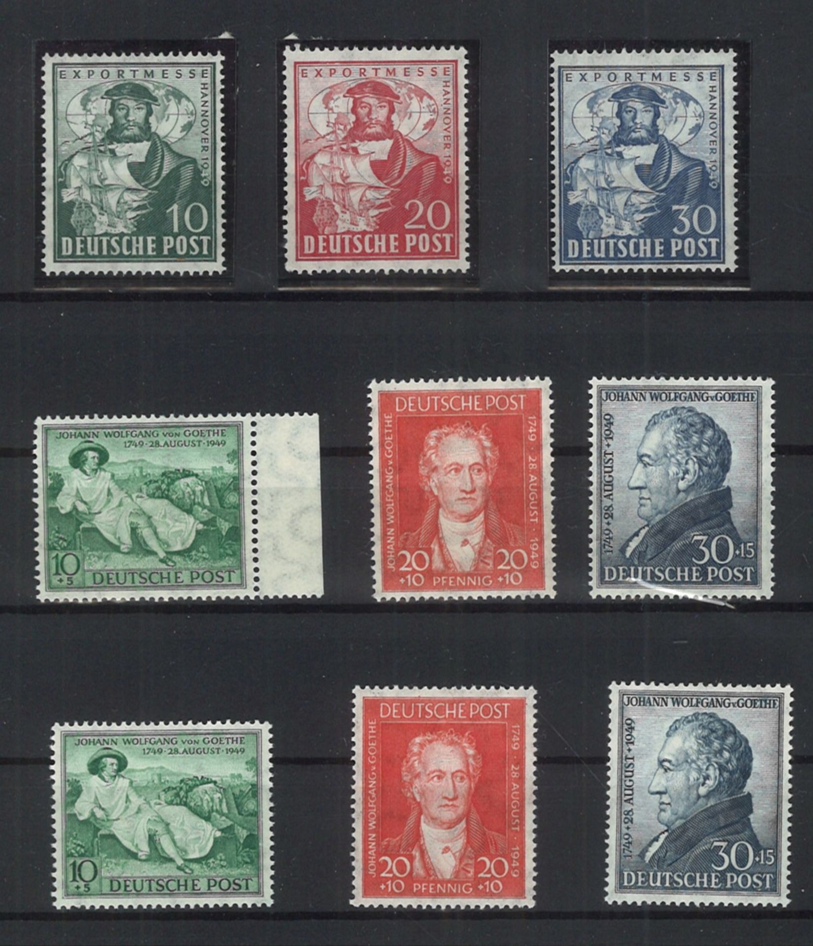 Amerikanische Zone 1949, Michel-Nr. 103-105 und 2 x 108-110