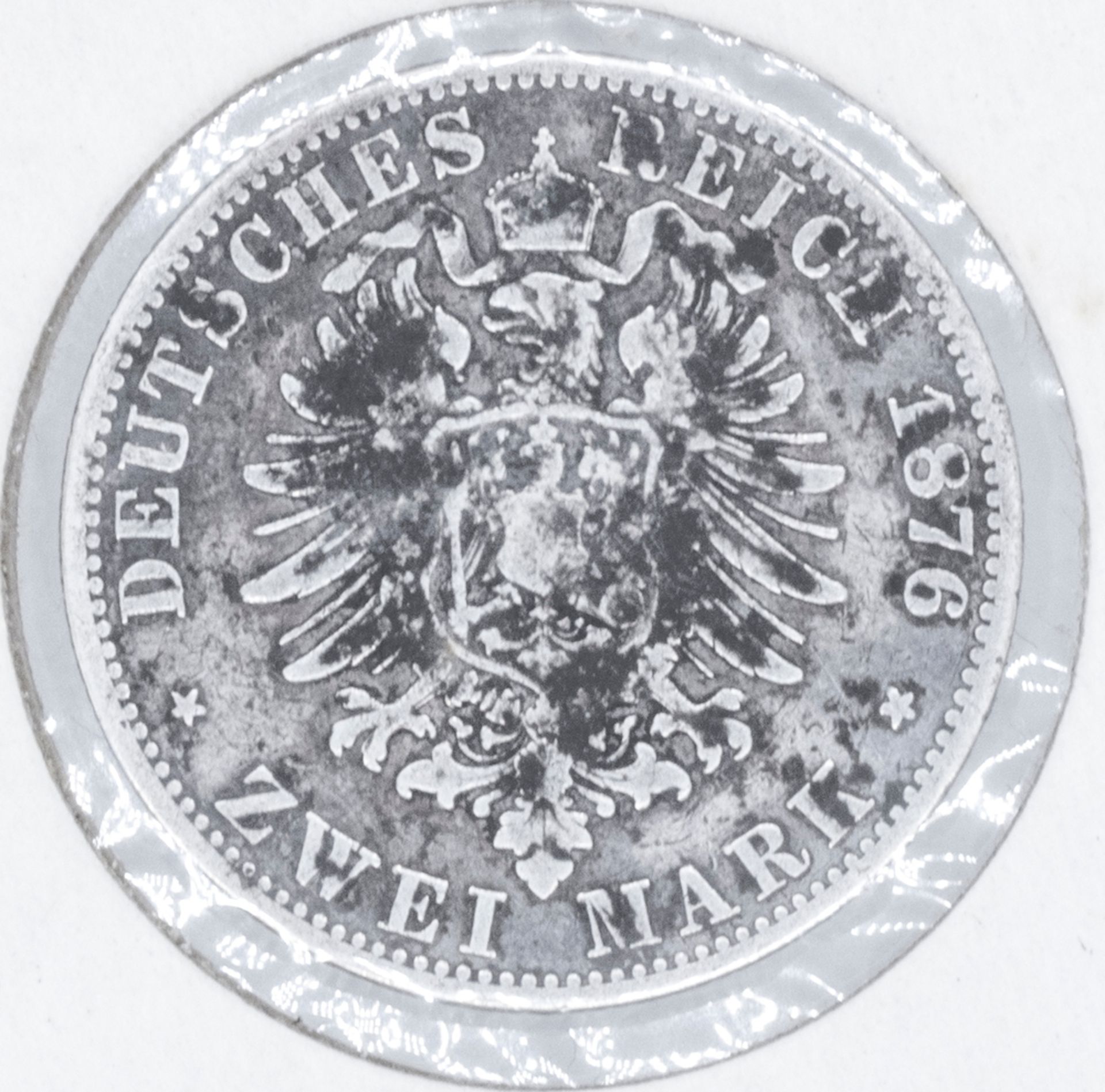 Deutsches Kaiserreich Preußen 1876 B, 2.- Mark - Silbermünze "Wilhelm". Erhaltung: ss. - Image 2 of 2