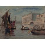 Unbekannter Künstler, Monogramist, Ölgemälde auf Holzplatte "Venedig", links Monogramm, auf