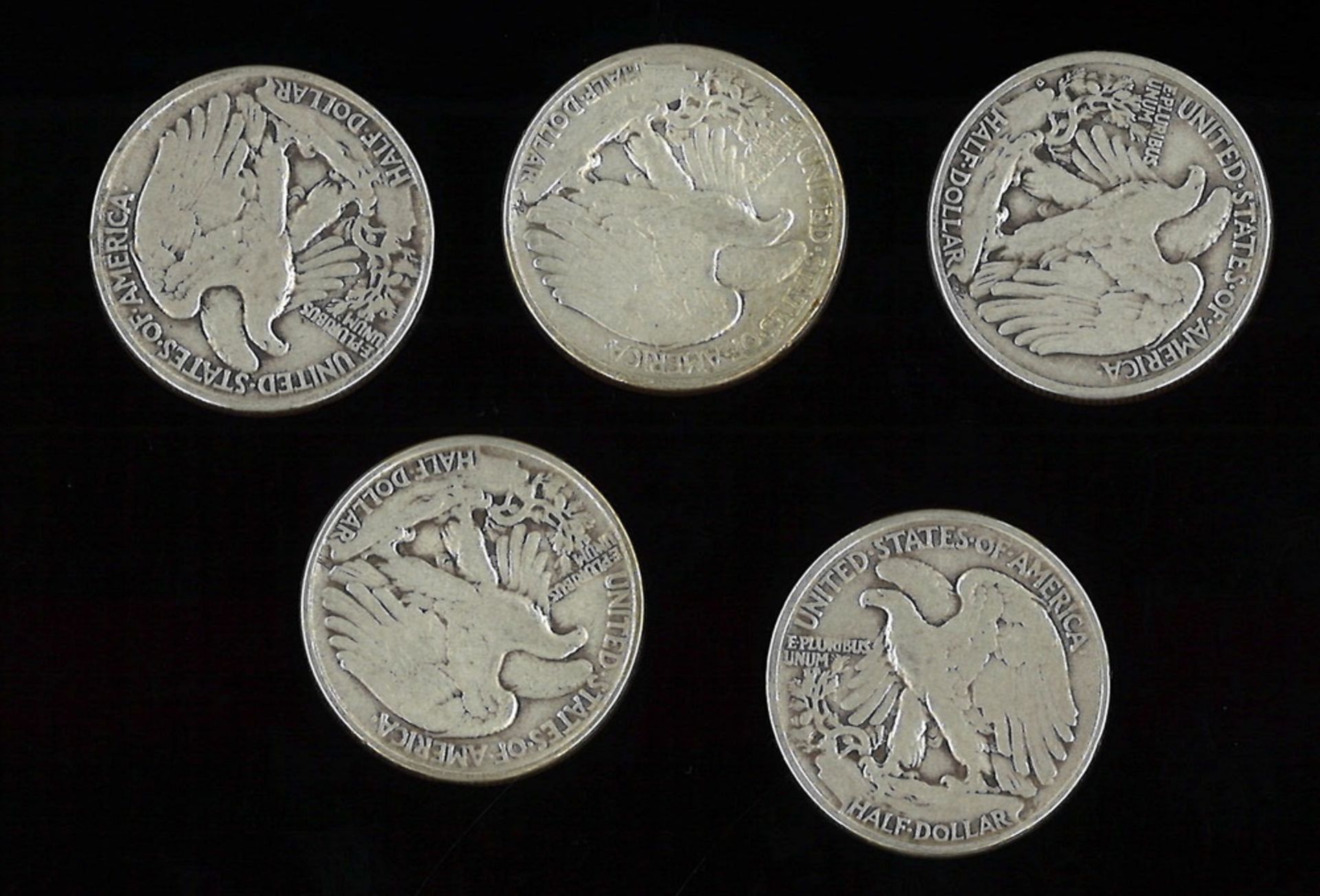 Lot von 1/2 Silberdollar, 900er Silber, 1941-1945. Insgesamt 5 Stück. - Bild 2 aus 2