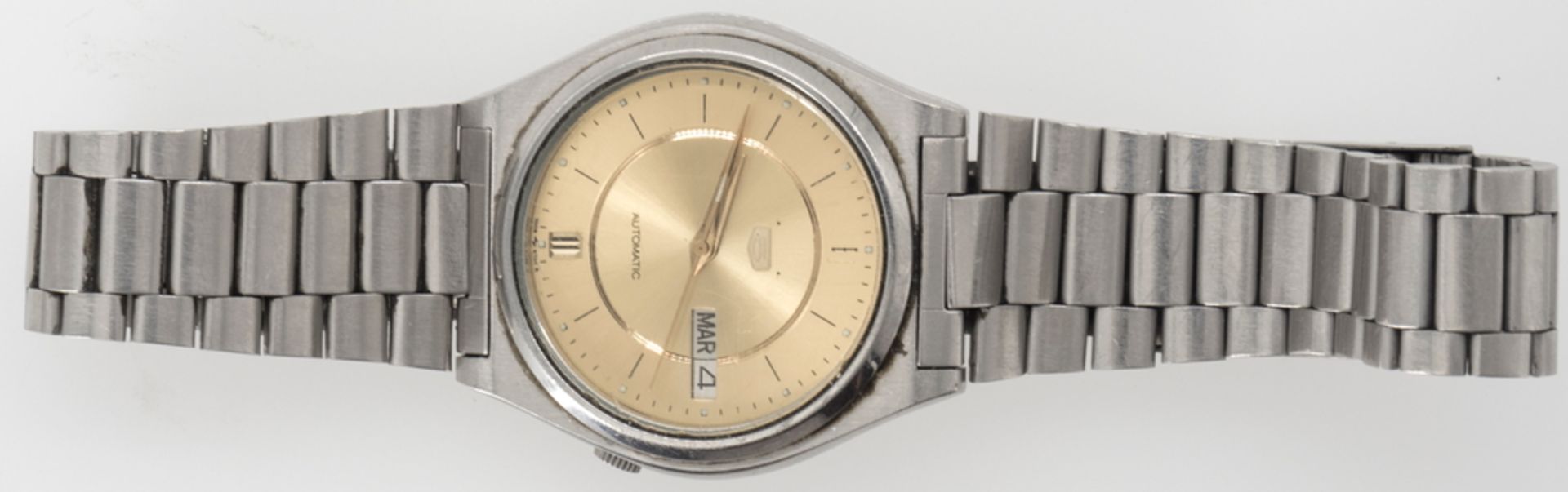 Seiko Armbanduhr, Automatic. Edelstahlarmband. Goldenes Zifferblatt. Die Uhr läuft nicht an.