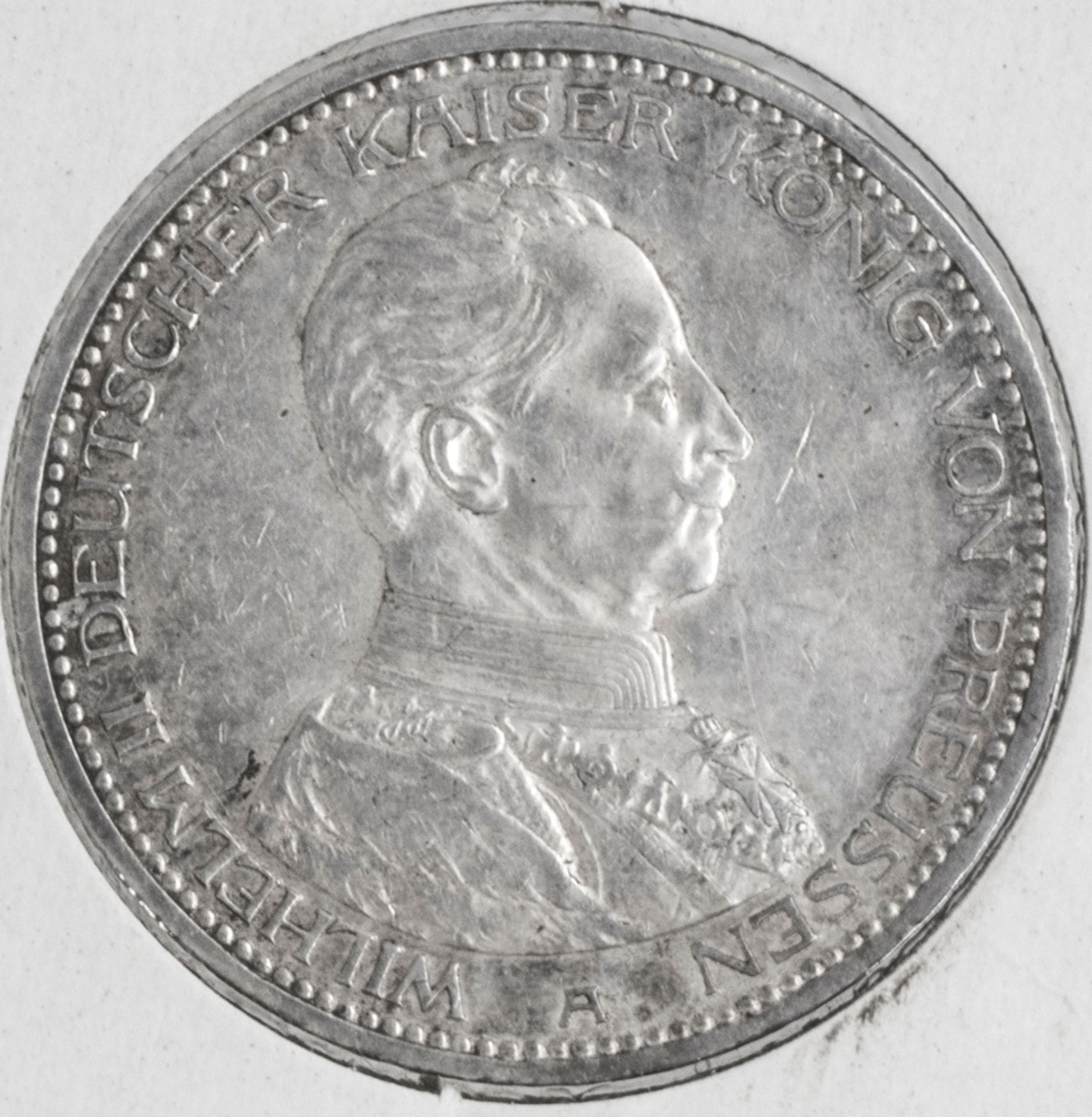 Deutsches Kaiserreich Preußen 1913 A, 5.- Mark - Silbermünze "Wilhelm II. in Uniform". Erhaltung: