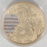 Medaille Wolfgang Amadeus Mozart", Cu vergoldet mit Swarovski - Stein. Durchmesser: 100 mm, Gewicht: