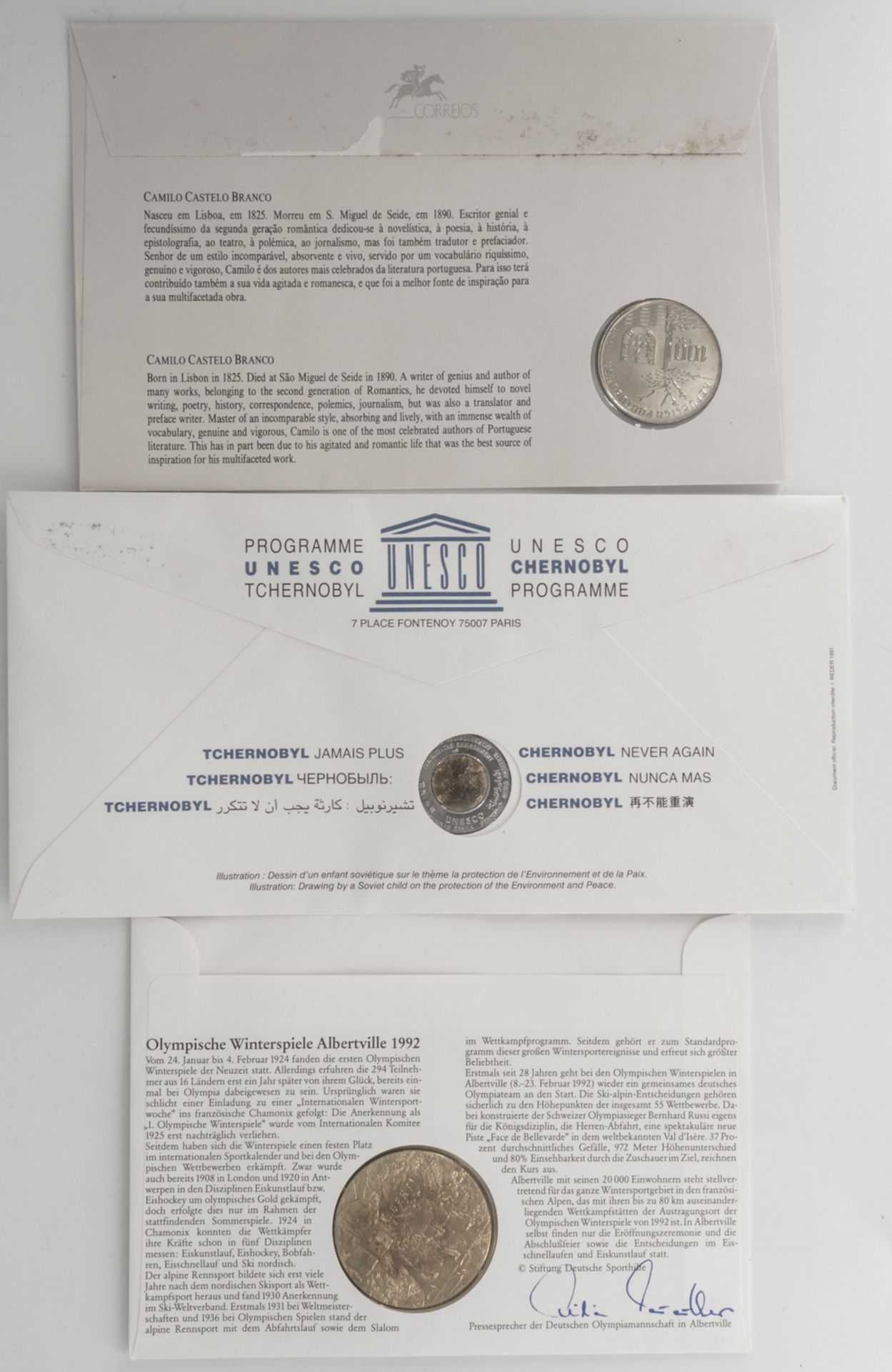 Drei Numisbriefe, Tchernobyl 1991, Portugal 1991 und BRD 1992. - Bild 2 aus 2