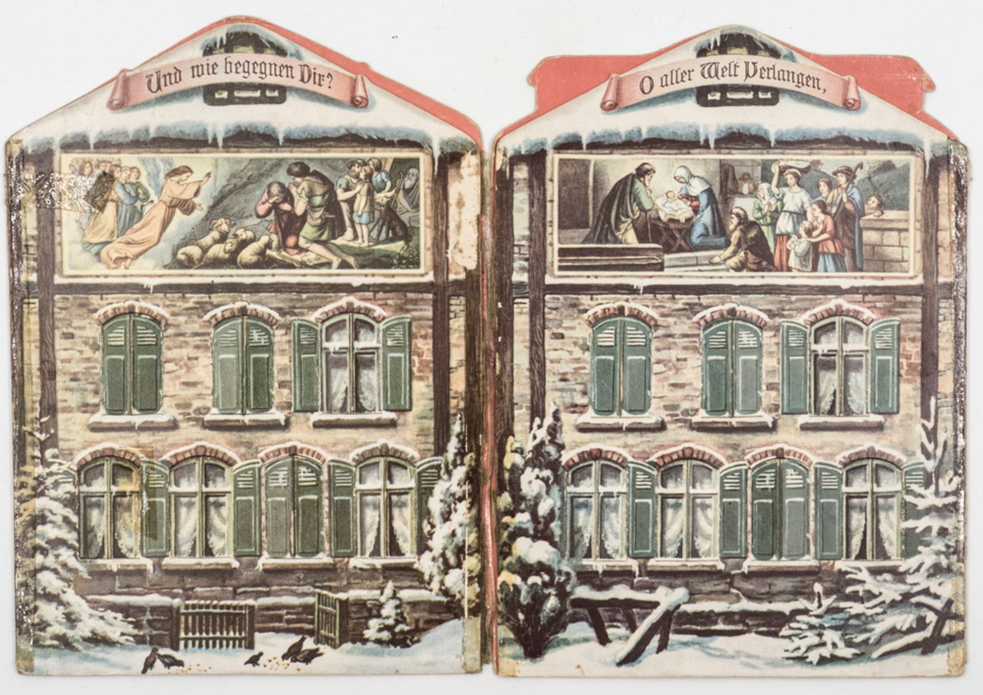 Adventshäuschen mit biblischen Sprüchen. Farbiger Steindruck, ca. 1920er Jahre. Druck und Verlag der - Image 2 of 3