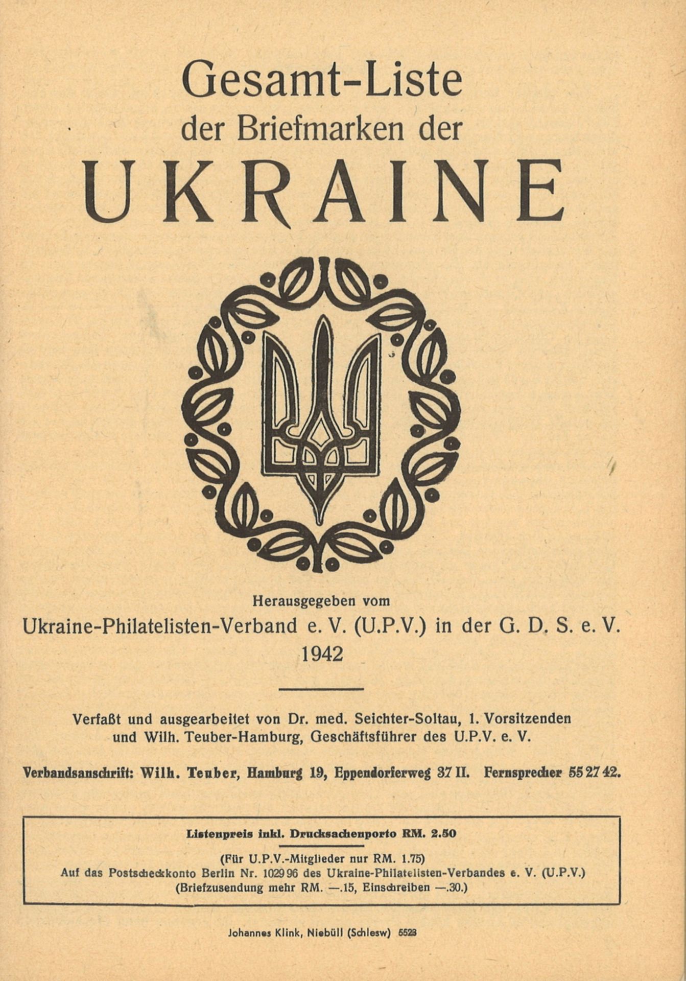 Gesamt - Liste der Briefmarken Ukraine. Ukraine - Philatelisten - Verband e.V. (U.P.V.) in der G.D. - Bild 2 aus 2