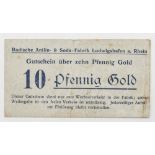 Deutschland, BASF Ludwigshafen a. Rhein, Gutschein über 10 Pfennig Gold. WZ: Anilinblume. Erhaltung: