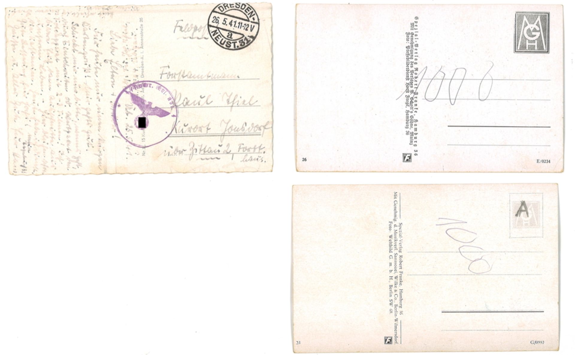 3 Soldaten Postkarten, dabei auch 1 Feldpost 2. Weltkrieg, gelaufen - Bild 2 aus 2
