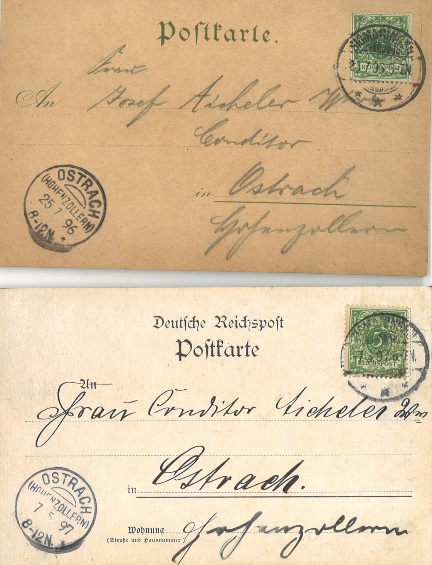 2 Deutsche Reichspost Postkarten "Gruss aus Sigmaringen", gelaufen - Bild 2 aus 2