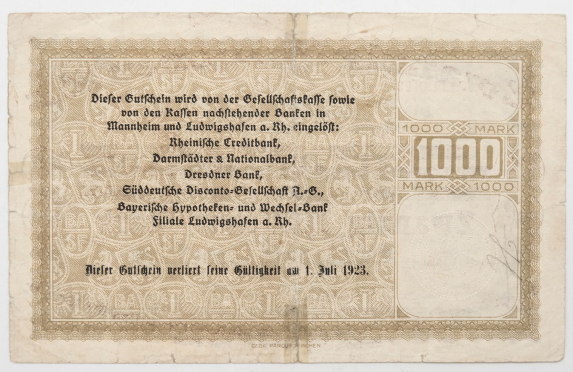 Deutschland 1922, BASF Ludwigshafen a. Rhein, Notgeld 20 Millionen Mark. Erhaltung: ss. - Image 2 of 2