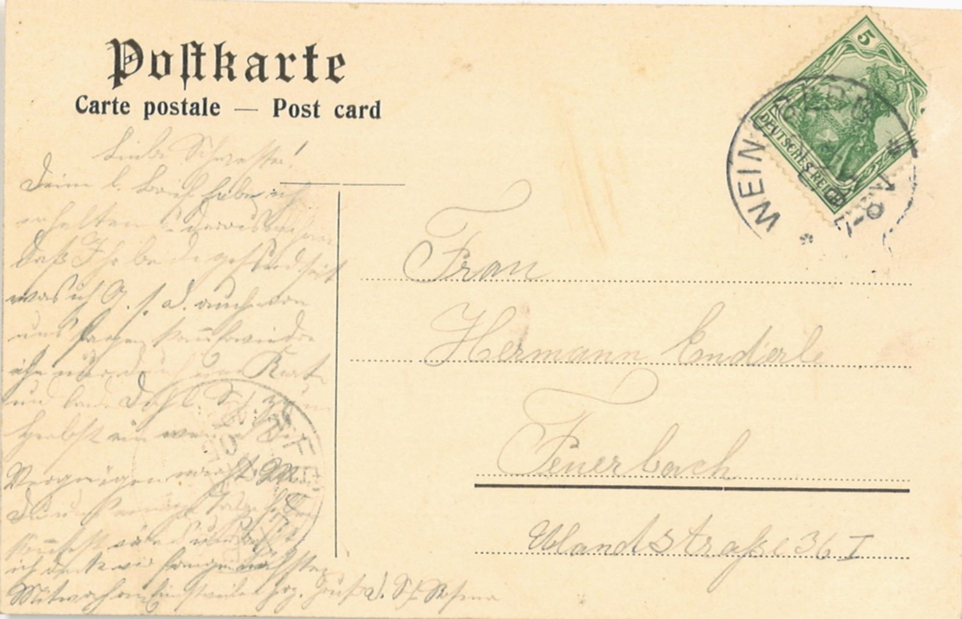 Postkarte "Gruss aus Lehren - Steinsfeld" Gesamtansicht, gelaufen - Bild 2 aus 2