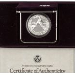 USA 1988, Silber - Dollar. "Olympiade". Gewicht: ca. 26,73 g, Silber 900. Durchmesser: ca. 38 mm.